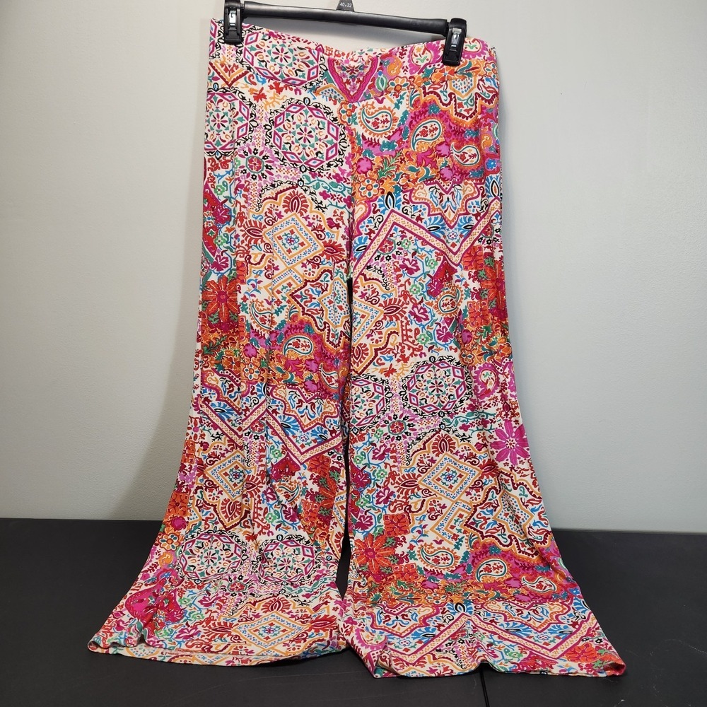 LAUREN RALPH LAUREN Wide Leg Palazzo Pants Paisley Pink Resort Beach TRAVEL Sz L